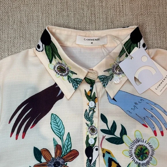 Commense Print Collared Belted Short Shirt Dress, Multicolored, NWT, Size M (6) - Picture 8 of 14